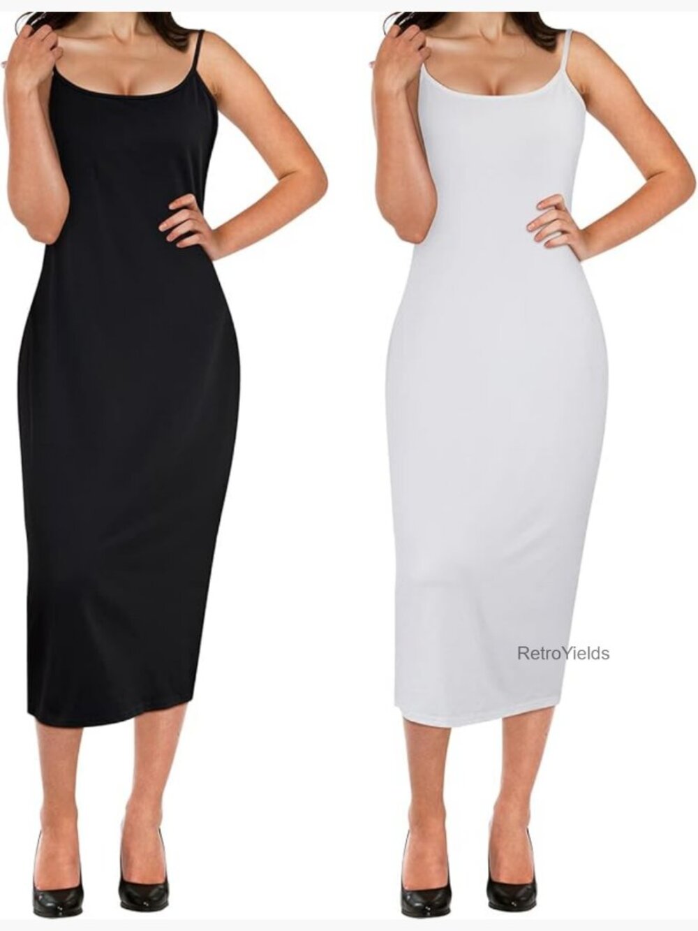 2 Pcs Full Slip Under Dress Adjustable Spaghetti Strap Sleeveless Nightgown